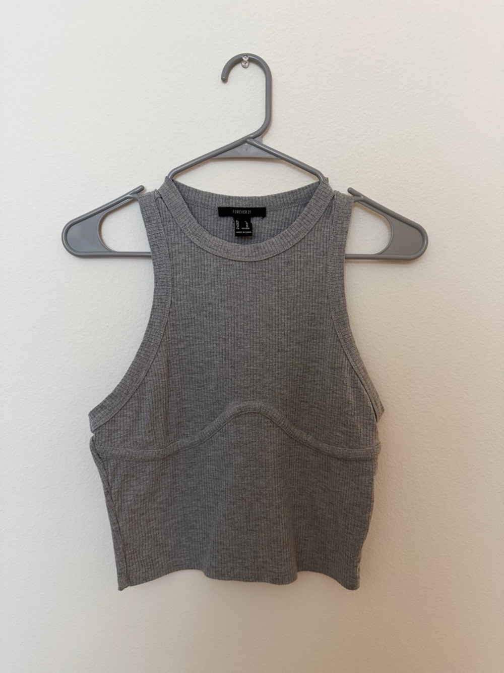 Forever 21 Gray Ribbed High-Neck Cropped Tank